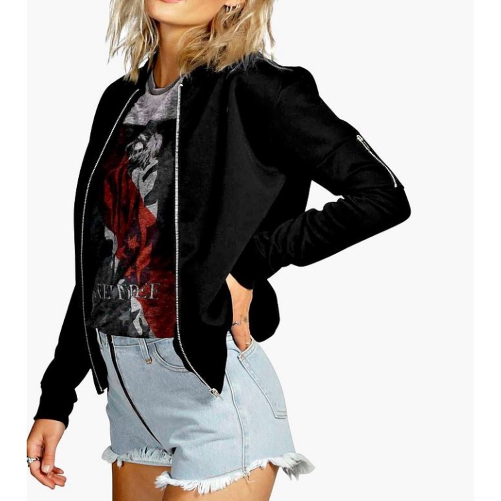 Hp Black Bomber jacket with zipper pocket nwot